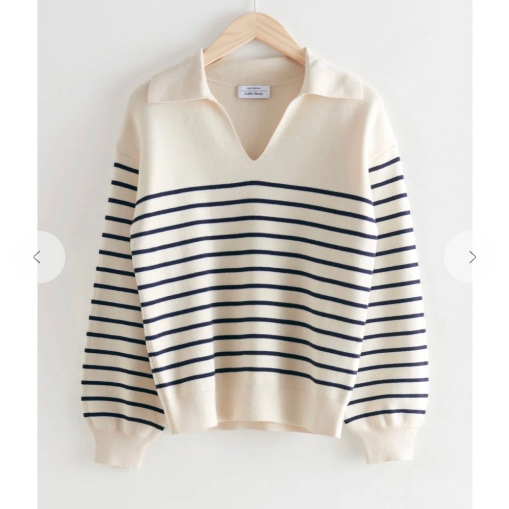 & Other Stories Stripped Collar Knit Sweater
